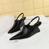 2025 1097-3 retro  fashion high-heeled wedge heel deep-mouth bag head shoes hollow back strap sandals high heels women's shoes