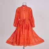 women's clothing  new hollow lace solid color loose tencel cotton short dress four colors