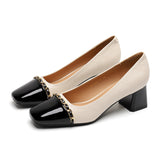 2025 5288-10 Mary Jane shoes women's autumn mid-heel 2025 new British style metal chain retro color matching thick heel single shoes