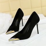 2025 3739-32  style banquet women's shoes high heels thin heel suede light mouth metal pointed head iron head thin single shoes