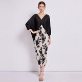 popular spring and summer  printing fashion pleated dress temperament elegant loose meat covering dress large size women