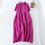 The original order for Popular trade export to Japan  summer waist polo collar short-sleeved dress women's literary cotton and linen long skirt