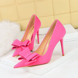 2025 3265-H2 Korean version fashion slim high heels stiletto satin light mouth pointed bow single shoes high heels women's shoes