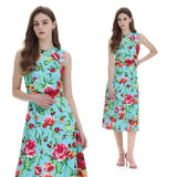 Real shot, rose print, pleated details, umbrella-shaped slim-fitting high-waisted A-shaped dress, fashion temperament