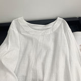 The relaxation of cotton and linen, the round neck seven-quarter sleeve shirt for women's  spring and summer new Korean version of solid color simple temperament top