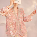 Spring  new national style mesh bead top new Chinese velvet v-neck embroidered cardigan jacket N2049