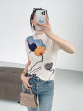 summer new design three-dimensional oil painting high elastic comfortable T-shirt femininity elegant versatile and thin top