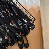 summer new fixed-dyed worsted high-count thin cotton A-character thin cake skirt black homemade summer