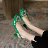 2025 778-3 thick heel high heels women's 2025 women's summer new rhinestone Mary Jane shoes rear empty square head high heel sandals women