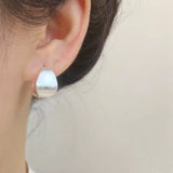 S925 silver needle silver white brushed curved square earrings commuting versatile temperament simple matte design earrings women