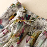 spring and summer new cotton and linen printed dress women's thin literary and retro waist thin floral skirt women