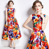 printed vest dress women's 2025 summer dress new waist and thin temperament elegant big swing dress dress