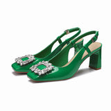 2025 778-3 thick heel high heels women's 2025 women's summer new rhinestone Mary Jane shoes rear empty square head high heel sandals women