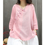 Spring and summer  literary printing diagonal placket button-up national style shirt commuting thin versatile seven-quarter sleeve pullover