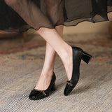 2025 5288-10 Mary Jane shoes women's autumn mid-heel 2025 new British style metal chain retro color matching thick heel single shoes