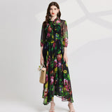 Real shot, light luxury and elegant printed strap waist Tencel dress, slim and swinging A-shaped skirt, Popular style