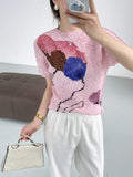 summer new design three-dimensional oil painting high elastic comfortable T-shirt femininity elegant versatile and thin top