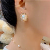 Temperament High-class sense Diamond-encrusted pearl pure silver needle earrings  new trendy light luxury versatile ear buckle atmospheric earrings