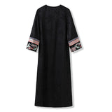 Retro national style printing light luxury silk dress female retro celebrity slim high-end temperament long dress M7096