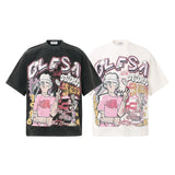 T999 n Street Summer Subculture Hip Hop Neutral High Sense Cartoon Design Men's Loose Short Sleeve T-Shirt