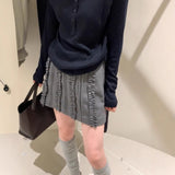 2025 Gray short skirt spring niche design sense high waist and thin fungus edge a word hip skirt cover hip skirt
