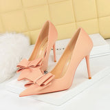 2025 3265-H2 Korean version fashion slim high heels stiletto satin light mouth pointed bow single shoes high heels women's shoes