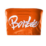 style  spring and summer new PU leather printing one-word collar sexy chest wrap vest Popular trade wholesale spot