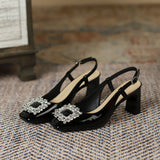 2025 778-3 thick heel high heels women's 2025 women's summer new rhinestone Mary Jane shoes rear empty square head high heel sandals women