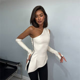 sexy slanted shoulder design leather jacket women's high-end spring new models with leather case side zipper top women