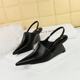 2025 1097-3 retro  fashion high-heeled wedge heel deep-mouth bag head shoes hollow back strap sandals high heels women's shoes