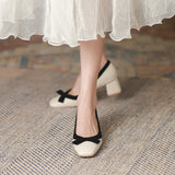 2025 5288-6  retro temperament single shoes women's spring 2025 new thick heels, light mouth bow high heels