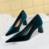 2025 6188-9  style fashionable simple banquet high heels thick heel women's shoes suede west velvet shallow mouth pointed single shoes