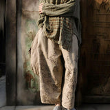 Shan Qian Nianyi, enjoy life slowly, hand-rubbed cotton and linen casual pants, literary and retro old printed wide-leg pants