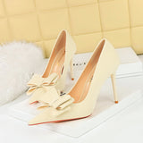 2025 3265-H2 Korean version fashion slim high heels stiletto satin light mouth pointed bow single shoes high heels women's shoes