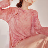 Guofeng new flower printing new Chinese thin shirt light luxury high temperament loose and thin top M3070