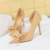 2025 626-H2 Korean version of fashionable sweet high heels, thin heel, super high heel, shallow mouth, pointed side, hollow bow, single shoes for women