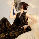 Summer new Chinese style women's clothing light luxury design high-end black silk vest trousers fashion suit M6002