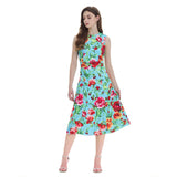 Real shot, rose print, pleated details, umbrella-shaped slim-fitting high-waisted A-shaped dress, fashion temperament