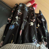 summer new fixed-dyed worsted high-count thin cotton A-character thin cake skirt black homemade summer