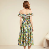 Real shot, sexy off-the-shoulder small lace high-waisted dress, back rubber band A-shaped dress.