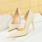 2025 1298-8  simple banquet high heels thin heel shallow mouth pointed side hollow retro lychee pattern high heel single shoes