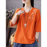 Temperament V-neck  summer new Korean version of seven-quarter sleeves simple and fashionable age-reducing loose and thin belly-covering bottoming shirt