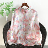Spring Soft Printed Top  Summer Literary Big Flower Digital Printing High Quality Loose Shirt Women