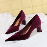 2025 6188-9  style fashionable simple banquet high heels thick heel women's shoes suede west velvet shallow mouth pointed single shoes