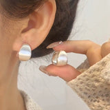S925 silver needle silver white brushed curved square earrings commuting versatile temperament simple matte design earrings women
