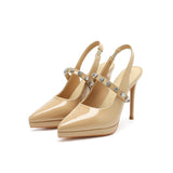 2025 1088-16 Rhinestone word with high heel sandals women's pointed thin heel waterproof table single shoes rear empty socialite high heels