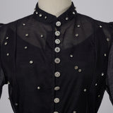 retro heavy industry diamond-encrusted lantern sleeves single-breasted waist-closed and thin pendulum dress with suspender bottom skirt inside