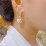 Temperament high sense full of diamonds pearl ball earrings  celebrity light luxury earrings women's diamond silver needle stud earrings new