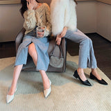 2025 999-3 Huidong women's shoes Korean version pointed head leather soft sole thick heel low heel shoes women's low heel two wear  single shoes women