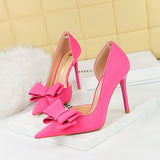 2025 626-H2 Korean version of fashionable sweet high heels, thin heel, super high heel, shallow mouth, pointed side, hollow bow, single shoes for women